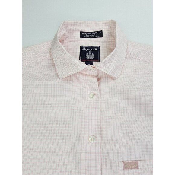 Faconnable Tops - Faconnable Size Medium Women Pink White Check Spread Collar Pocket Logo Shirt